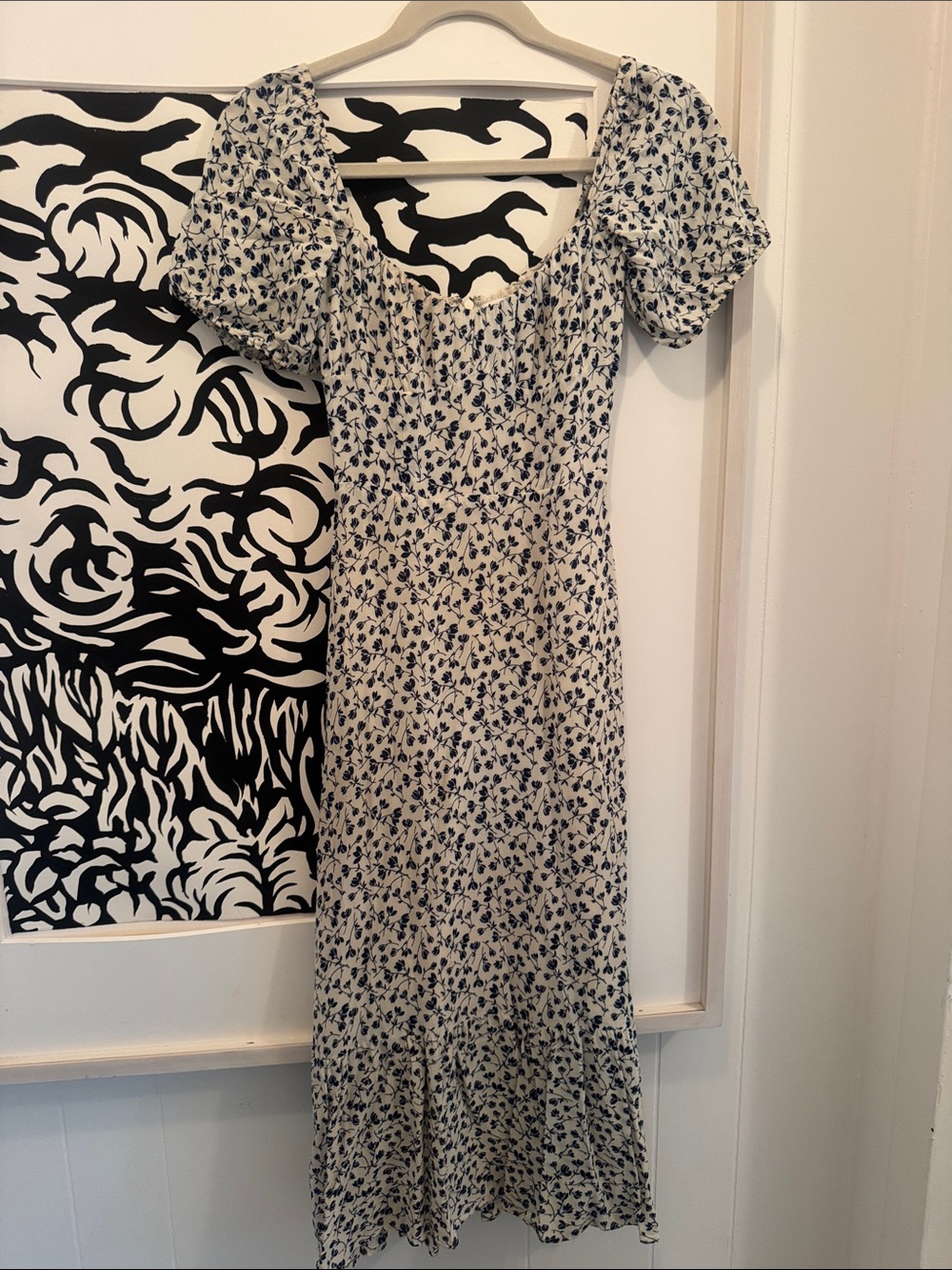 REFORMATION Blue & White Floral Puff-Sleeve Midi Dress - Picture 1 of 5